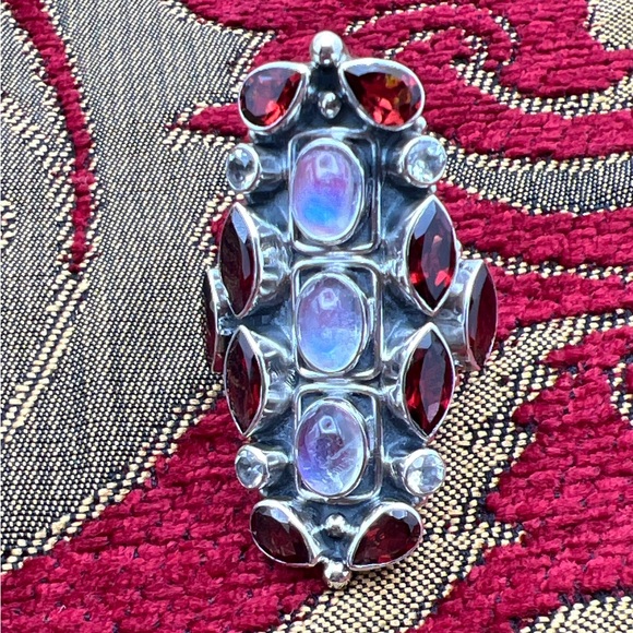 🌟NICKY BUTLER 925 Sterling Silver Moonstone Garnet Statement Ring Size 7… - Picture 8 of 16